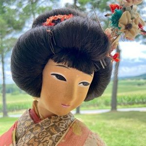 Vintage Cloth Japanese Doll on Stand